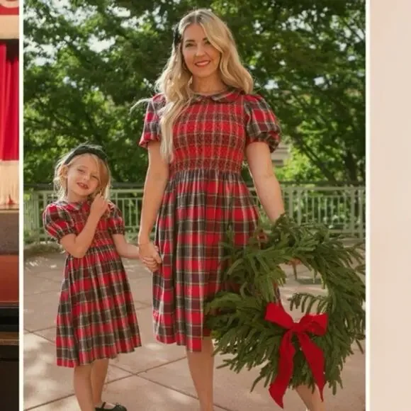 Ivy City Co Evie Red Tartan Plaid Peter Pan Collar Holiday Dress - Picture 2 of 9